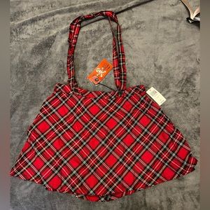 Royal Bones red plaid skater skirt with suspenders in size Medium